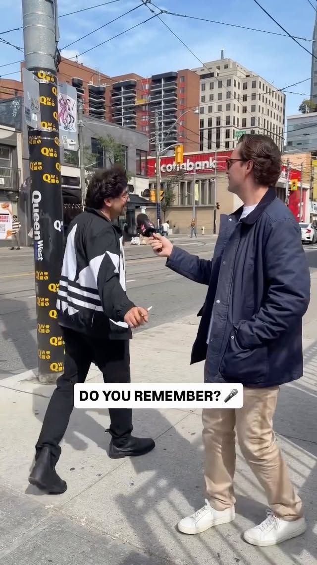 Myles asks a passerby to finish an iconic lyric